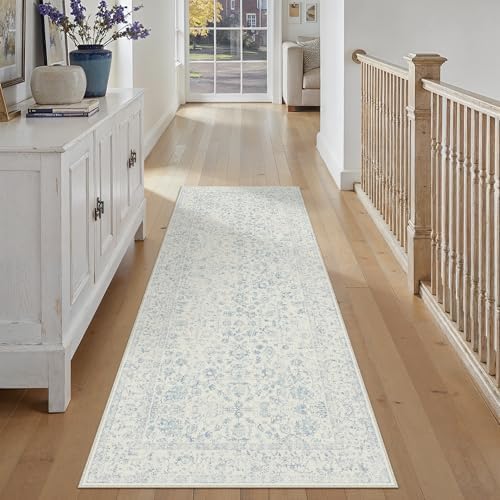 PureCozy 3x7 Blue Runner Rug Washable Hallway Non Slip Kitchen Vintage by PureCozy