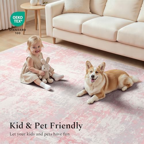 Rugflix 5x7 Area Rugs for Bedroom, Washable Pink Large Rug - Image 6