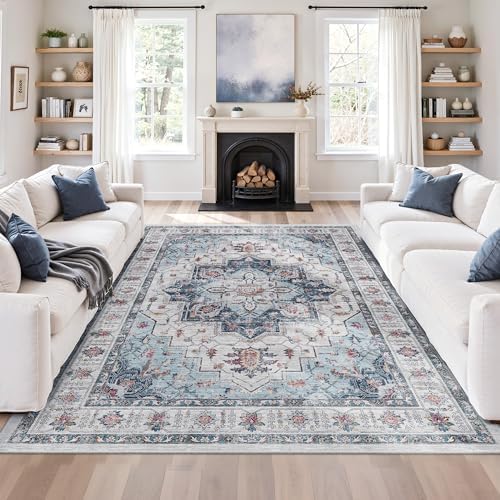 zesthome 6x9 Area Rugs for Living Room,Large Washable Rug,Blue by Zesthome