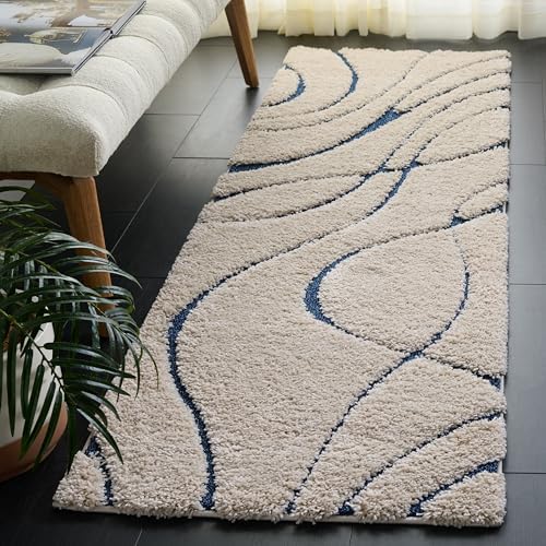 SAFAVIEH Florida Shag Collection Runner Rug - 2'3" x 13', Cream & Blue, Non-Shedding & Easy Care, 1.2-inch Thick Ideal for High Traffic Areas in Living Room, Bedroom (SG471-1165) by Unknown
