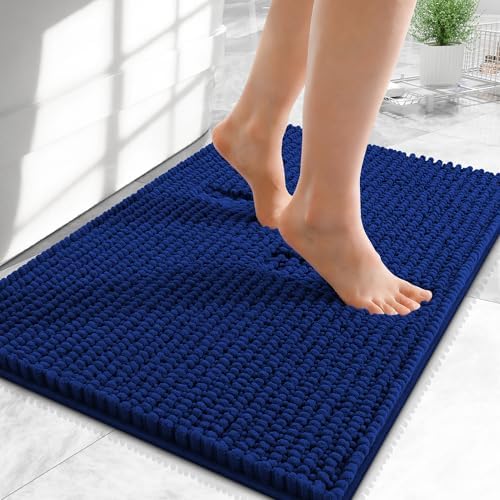 OLANLY Thick Chenille Small Bathroom Rugs 24x16, Absorbent Bath Mat, Navy by OLANLY