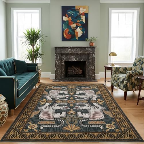 GarveeHome Tiger 8x10 Area Rugs Boho Washable Vintage Non Slip Living Room by GarveeHome