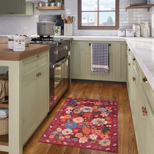 Red Washable 2x3 Entry Rug, Small Rugs for Kitchen Bathroom Door Mat - Image 3