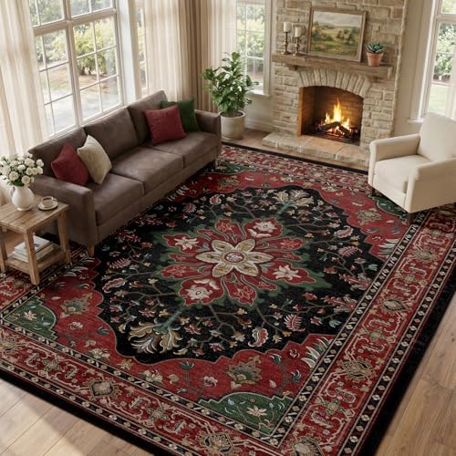 RELEANY Washable Area Rug, Large 10'x14', Red/Black - Image 2