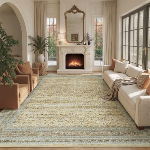 9x12 Area Rugs for Living Room Bedroom, Washable Vintage Boho Beige by Vibrug