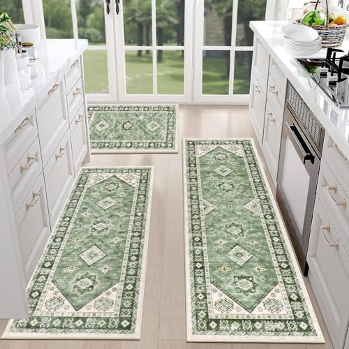 HEBE Boho Kitchen Rugs Set of 3, Non Slip Washable Kitchen Mats for Floor - Image 3