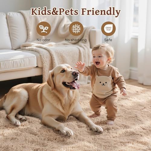 5x8 Living Room Rugs Fluffy Neutral Beige Area Rug,Modern Plush Non-Slip Soft Bedroom Shag Carpet for Book Room Office,Coffee Stain Resistant - Image 6