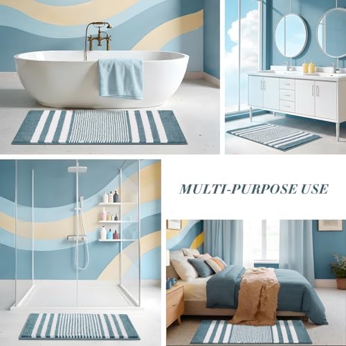 BSICPRO Large Bathroom Rugs, 24x36 Chenille Bath Mats, Denim Blue - Image 4