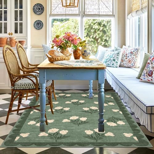 4x6 Boho Bedroom Rug - Sage Green Soft Washable Entry Rug Non Slip - Image 7