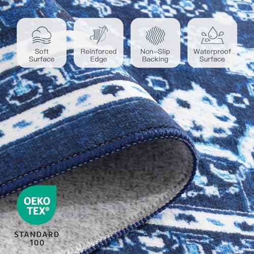 6x9 Area Rugs for Living Room, Washable Non-Slip Rug, Oriental Dark Blue - Image 7