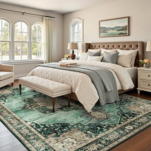 Lofus 8x10 Green Washable Rugs, Vintage Floral Area Rug for Living Room - Image 2