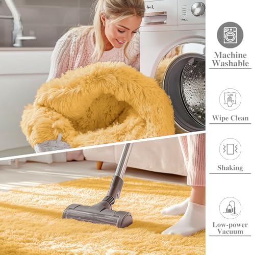 OLANLY 2x4 Machine Washable Runner Rugs for Hallway, Soft Fluffy Shaggy Bedside Rugs for Bedroom, Living Room, Indoor Floor Carpet for Kids Girls and Boys, Home Decor Aesthetic, Mustard Yellow - Image 2