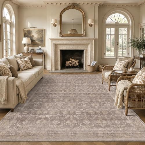 Living Room Washable 9x12 Area Rug Soft Boho Large Carpet Taupe Wheat - Image 2