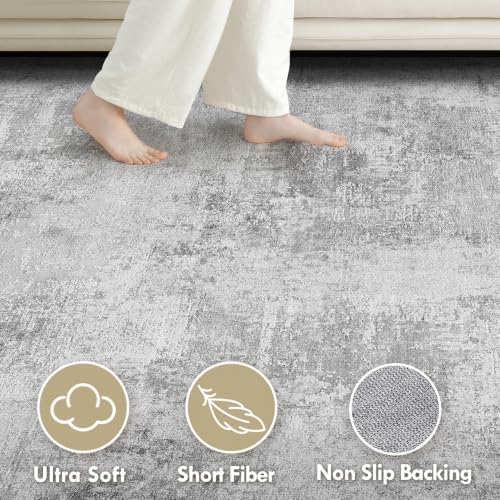Tortania Area Rug Living Room Rugs - 5x8 Washable Large Soft Neutral Boho Moroccan Bohemian Farmhouse Rug Indoor Floor Carpet for Bedroom Under Dining Table Home Office Decor - Ivory Grey - Image 4