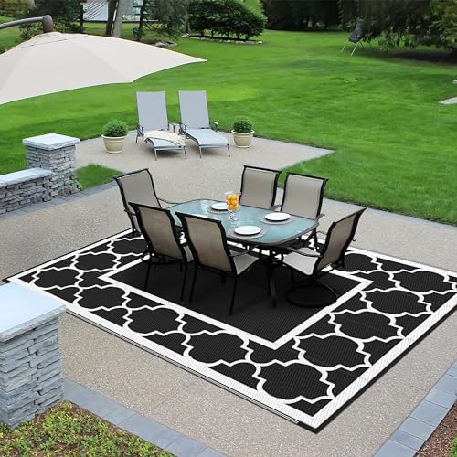 GENIMO Outdoor Rug, Waterproof Plastic Rugs for Patio, 9'x12' Black White - Image 6