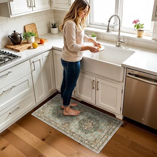 Washable 2x4 Entryway Area Rugs: Vintage Floral Water Resistant Kitchen Rug - Image 3