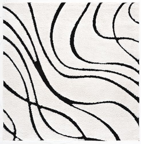 SAFAVIEH Florida Shag Square Rug 6'7", Soft Plush Ivory & Black SG471-1290 - Image 2