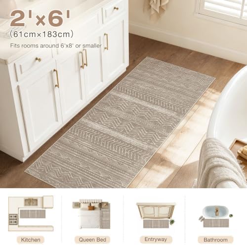 Nakagishi Boho 2x6 Runner Rug Machine Washable Rugs Non Slip Dark Brown - Image 7