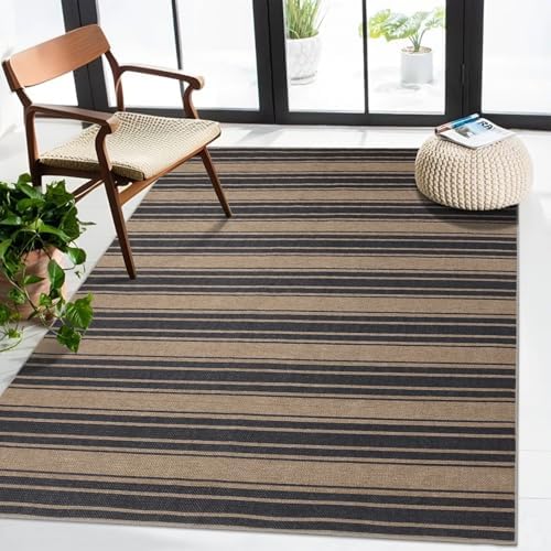 Zeeinx Striped Easy Jute Rug 4x6 Outdoor Rug Neutral Front Door Mat by Zeeinx