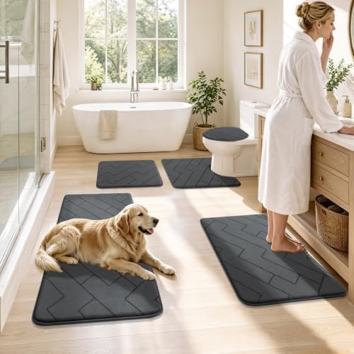 YIHOUSE 2 Piece Memory Foam Bathroom Rug Set, Dark Grey, 17"x24"+20"x24"U - Image 7