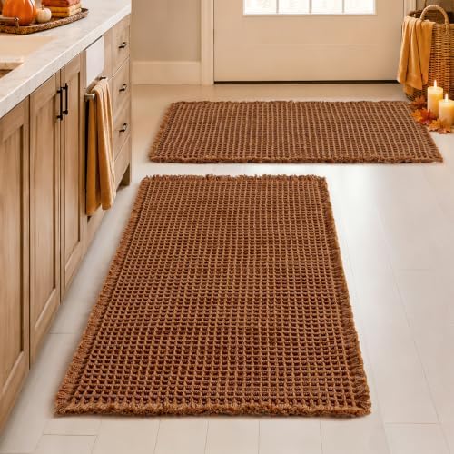 MIULEE Fall Terracotta Set of 2 Waffle Bathroom Rugs Bath Mat 24x36 Inch by MIULEE