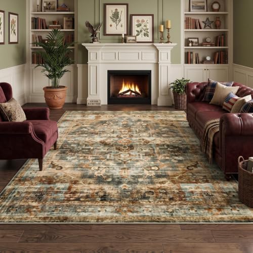 GarveeHome 10x13 Washable Vintage Living Room Rug Grey/Orange by GarveeHome