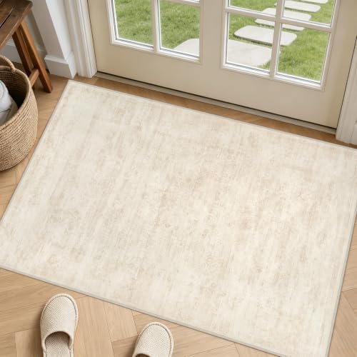 Washable Area Rugs 2x4: Living Room Bedroom Carpet Retro Beige by Luxturiy