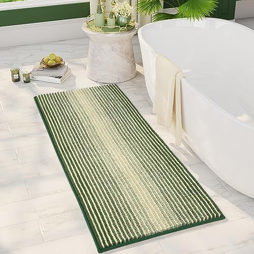 BSICPRO Large Bathroom Rugs Runner, 20x47 Chenille Bath Mats, Green by BSICPRO