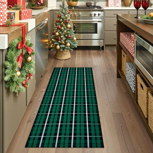 OJIA Christmas Door Mat Outdoor 24"x51" Green Plaid Front Door Porch Rug - Image 7