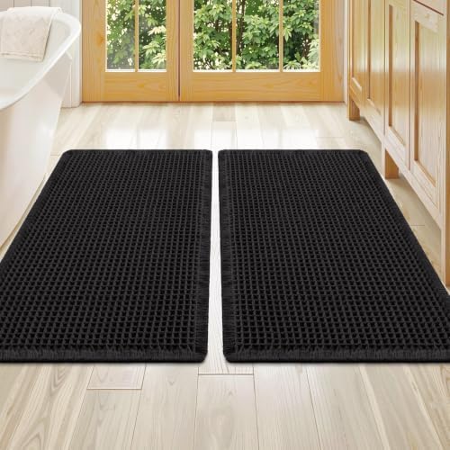 Smiry Waffle Bathroom Rugs Sets 2 Piece (36x24+36x24, Black) by Smiry