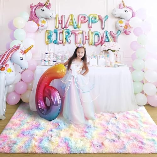 5x7 Rainbow Fluffy Soft Area Rug Non-Slip for Kids Bedroom Nursery Playroom - Image 6