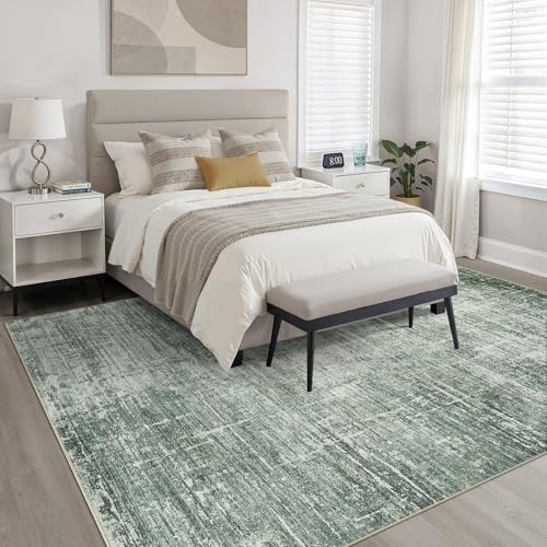 LOONGRUG 10x12 Area Rug Washable Neutral Modern Living Room Rug Dark Green - Image 4