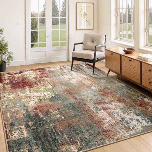 RELEANY Washable 4'x6' Abstract Area Rug for Living Room Rustic Brown by RELEANY