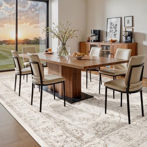 Madane 9x12 Area Rugs for Living Room, Washable Neutral Rug Brown/Ivory - Image 3