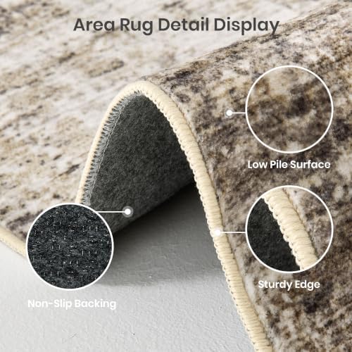 Valenrug 5x8 Area Rug, Abstract Large Washable Rugs for Living Room, Taupe - Image 6