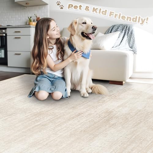 pmtsns Area Rugs 6x9 for Living Room: Washable Rug Modern Abstract Neutral Soft Non-Slip Low-Pile Indoor Carpet for Bedroom Dining Room Playroom Home Office (Beige, 6'x9') - Image 5