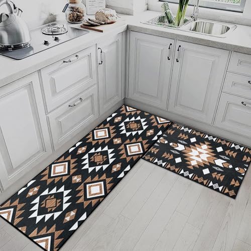 Kitchen Rugs Set of 2 Non Slip WashableSouthwestern Aztec - Image 2