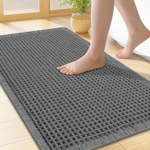 Smiry Waffle Bath Mat 24X16, Extra Soft Absorbent Bathroom Rugs, Dark Grey by Smiry