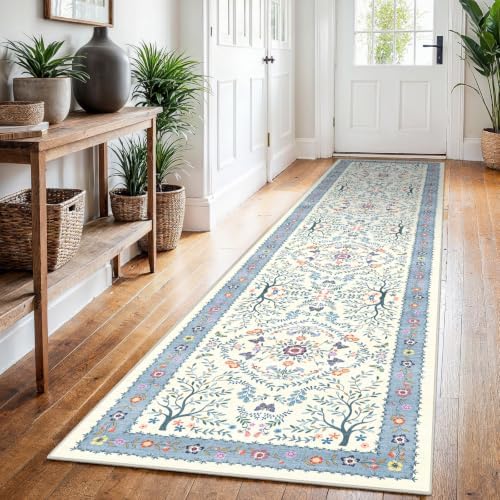 Ksrau 2'6x12 Runner Rug Washable: Non Slip Long Rugs for Hallway Blue Ivory - Image 2