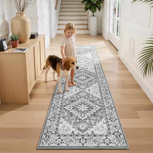 Lessymo Runner Rug for Hallway 2 x 8, Machine Washable Area Rugs Grey White - Image 4