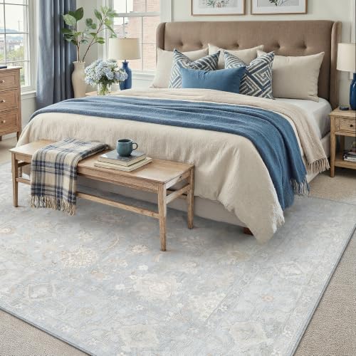 6x9 Blue Neutral Floral Area Rug - Image 2