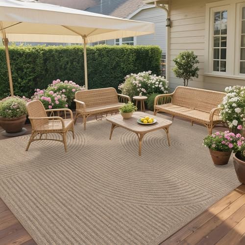 Easy Jute Rug for Pet Homes: 8x10 Outdoor Rug - Swirl Curved Pattern by Arvenchy