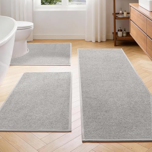 YIHOUSE Gray Bathroom Rugs Sets 3 Piece, Quick Dry Thin Bath Mat with Toilet Rug, Non Slip Absorbent Machine Washable, Bath Runner Rugs for Bathtub Sink Home Decor by YIHOUSE