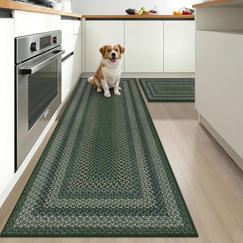 HEBE Faux Jute Kitchen Rugs Set of 2, Washable Kitchen Mats for Floor by HEBE