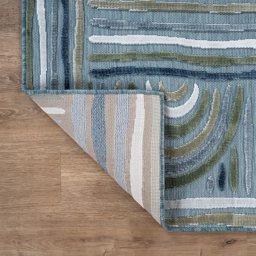 CAMILSON Indoor Outdoor Rug, Aqua 6x9 Geometric Arch Striped Area Rugs for Patio and Home Areas, Easy-Cleaning Non-Shedding Living Room, Garden and Deck Washable Outside Carpet (6 x 9) - Image 5