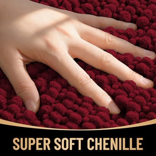 OLANLY Thick Chenille Absorbent Bathroom Rugs Mat 34x21, Burgundy - Image 2