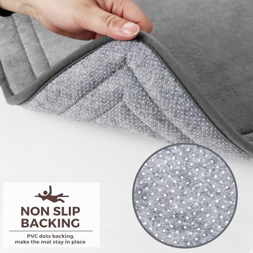 Memory Foam Bath Mat Grey Bathroom Rug Set of 2 Non-Slip Washable Bathmat - Image 4