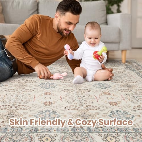 cotiled 10x14 Area Rug for Living Room, Washable, Traditional, Multi Color - Image 3