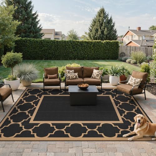 GENIMO Outdoor Rug, Waterproof Plastic Rugs for Patio, 8'x10' Black Brown - Image 2
