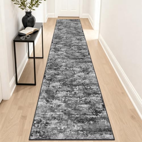 Modern Hallway Runner Rug 2x10,Textured Non Slip Carpet Runner,Black/Gray by TTelephant